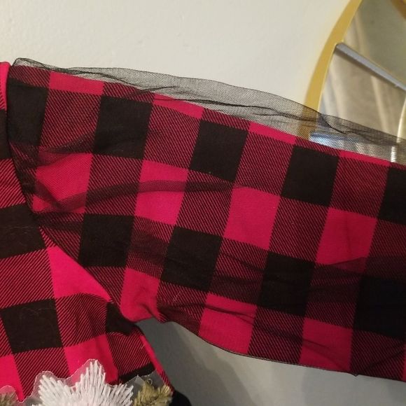 Girls Buffalo Plaid Black & Red Long Sleeve Floral Embroidered Tutu Dress NWT - Picture 9 of 12